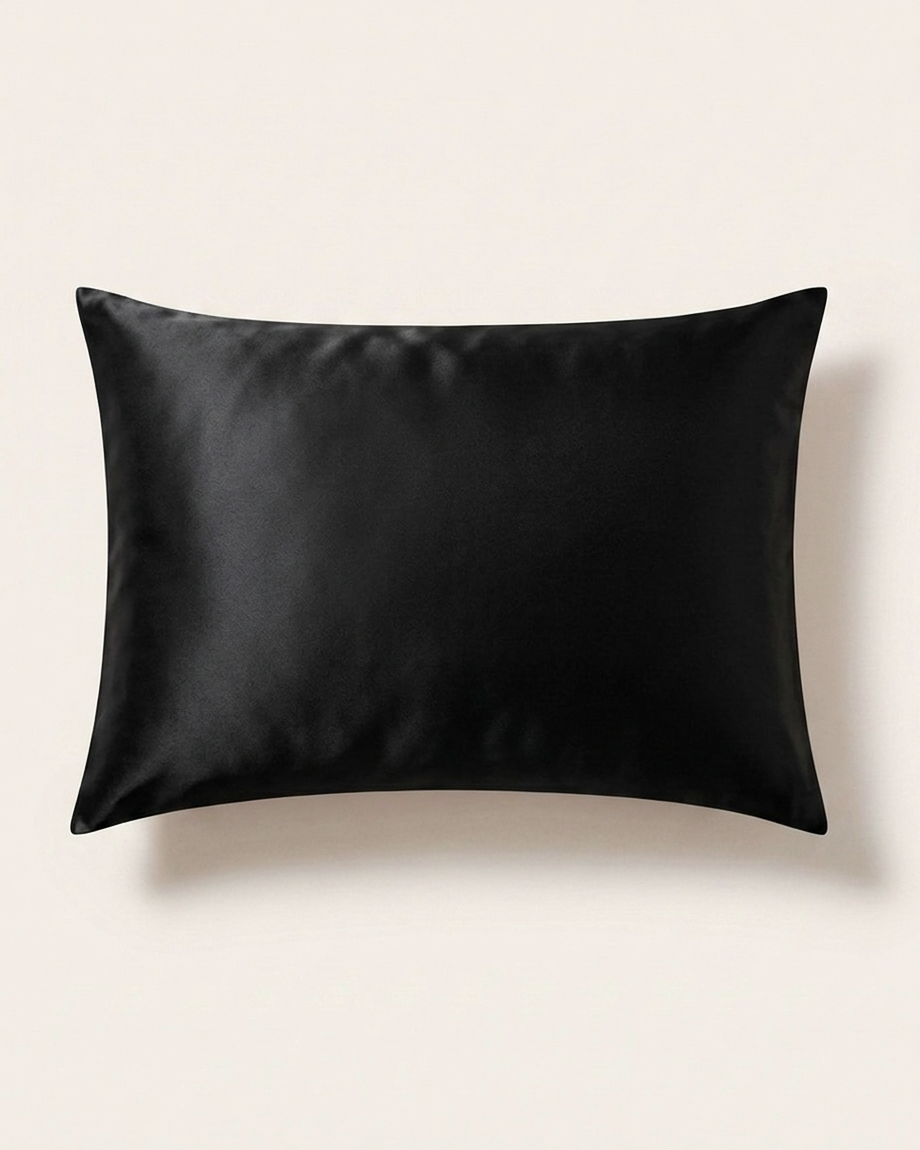 Black mulberry silk pillowcase, 20 × 30 in, front view