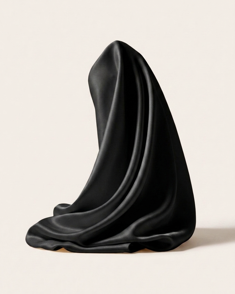 Black mulberry silk fabric draped to show its sheen