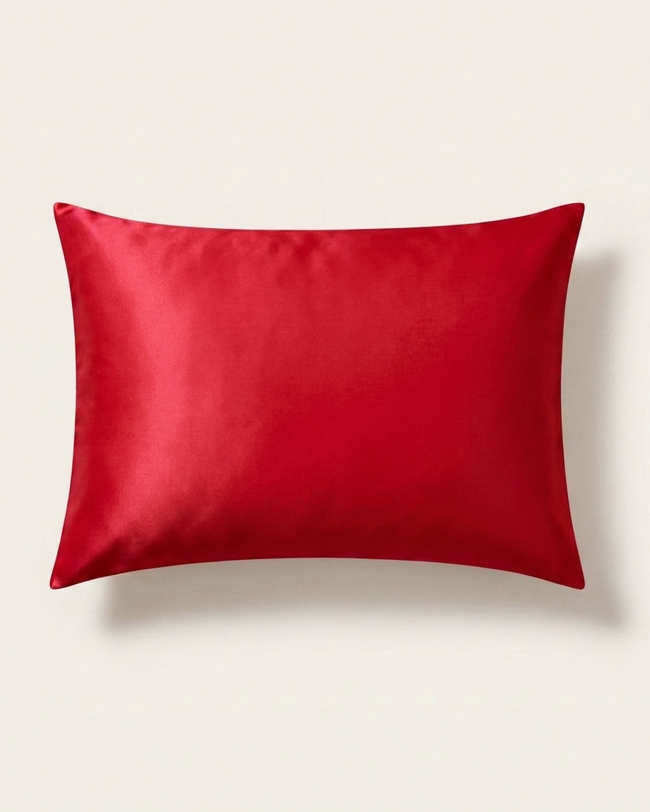 Red mulberry silk pillowcase, 20 × 30 in, front view