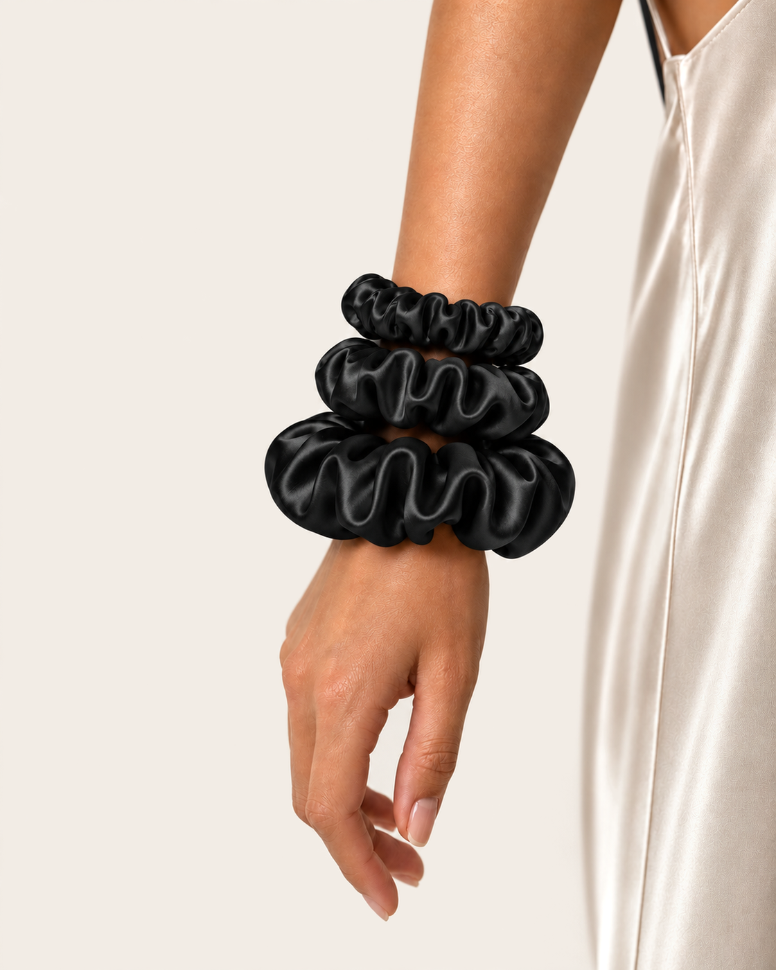 Silk Scrunchies — Black