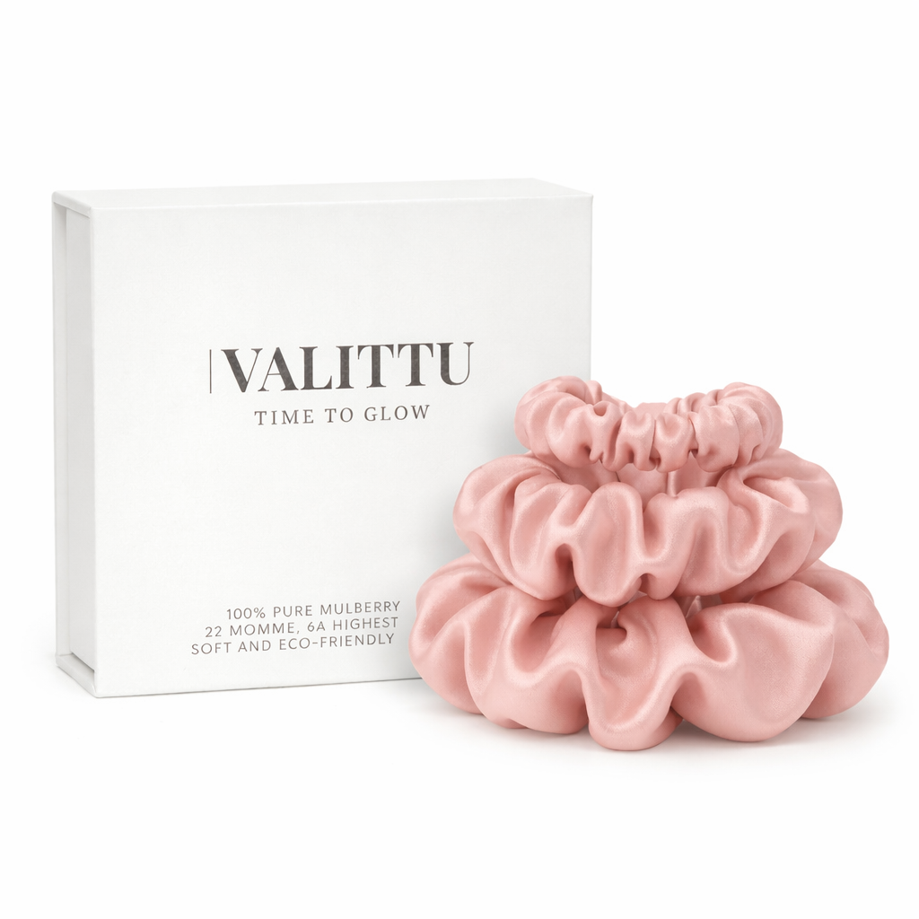 Premium Mulberry Silk Scrunchie Set - Pink