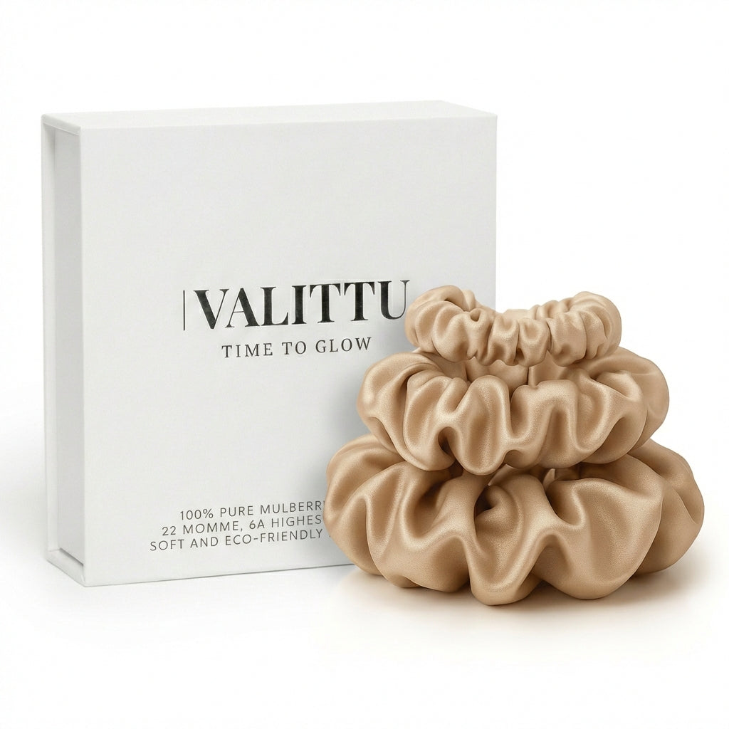Premium Mulberry Silk Scrunchie Set - Rose Gold