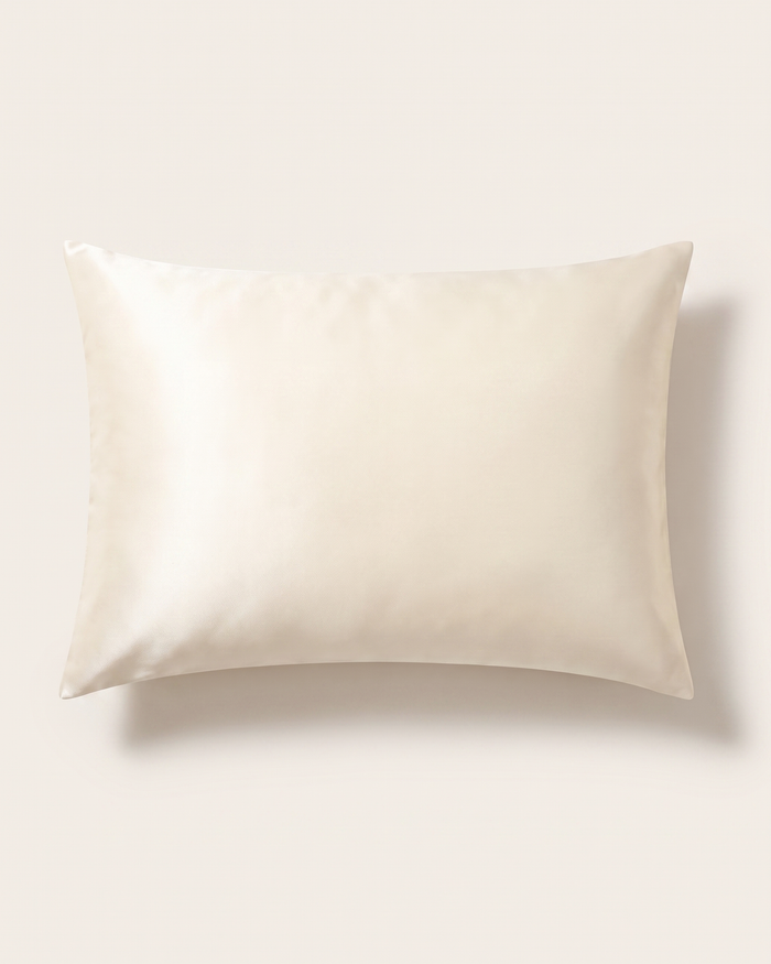 Ivory mulberry silk pillowcase, 20 × 30 in, front view