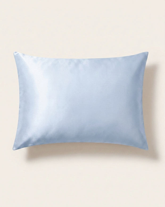 Blue Mist mulberry silk pillowcase, 20 × 30 in, front view