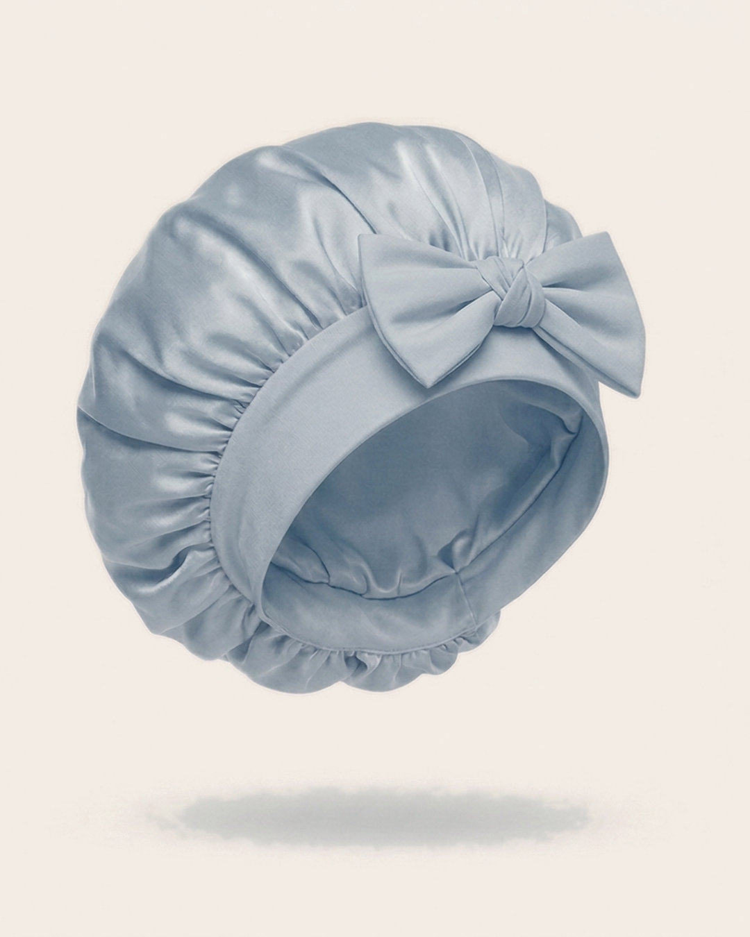 Blue Mist silk bonnet with a mulberry silk crown and soft band