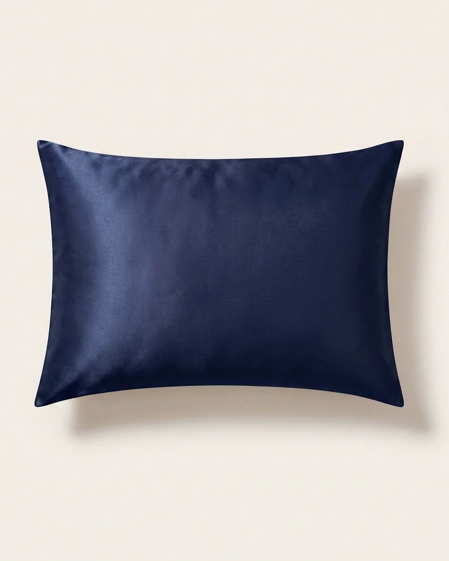 Navy mulberry silk pillowcase, 20 × 30 in, front view