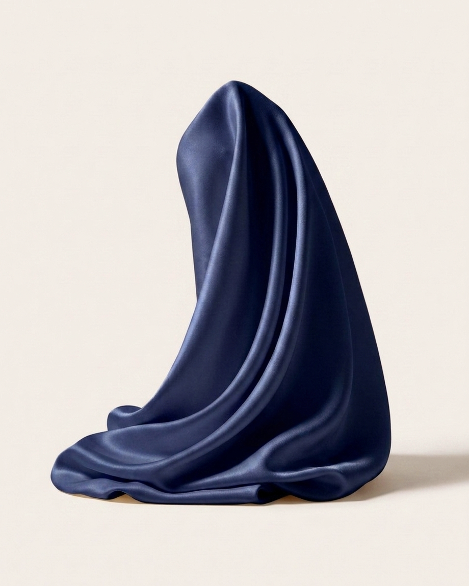 Navy mulberry silk fabric draped to show its sheen