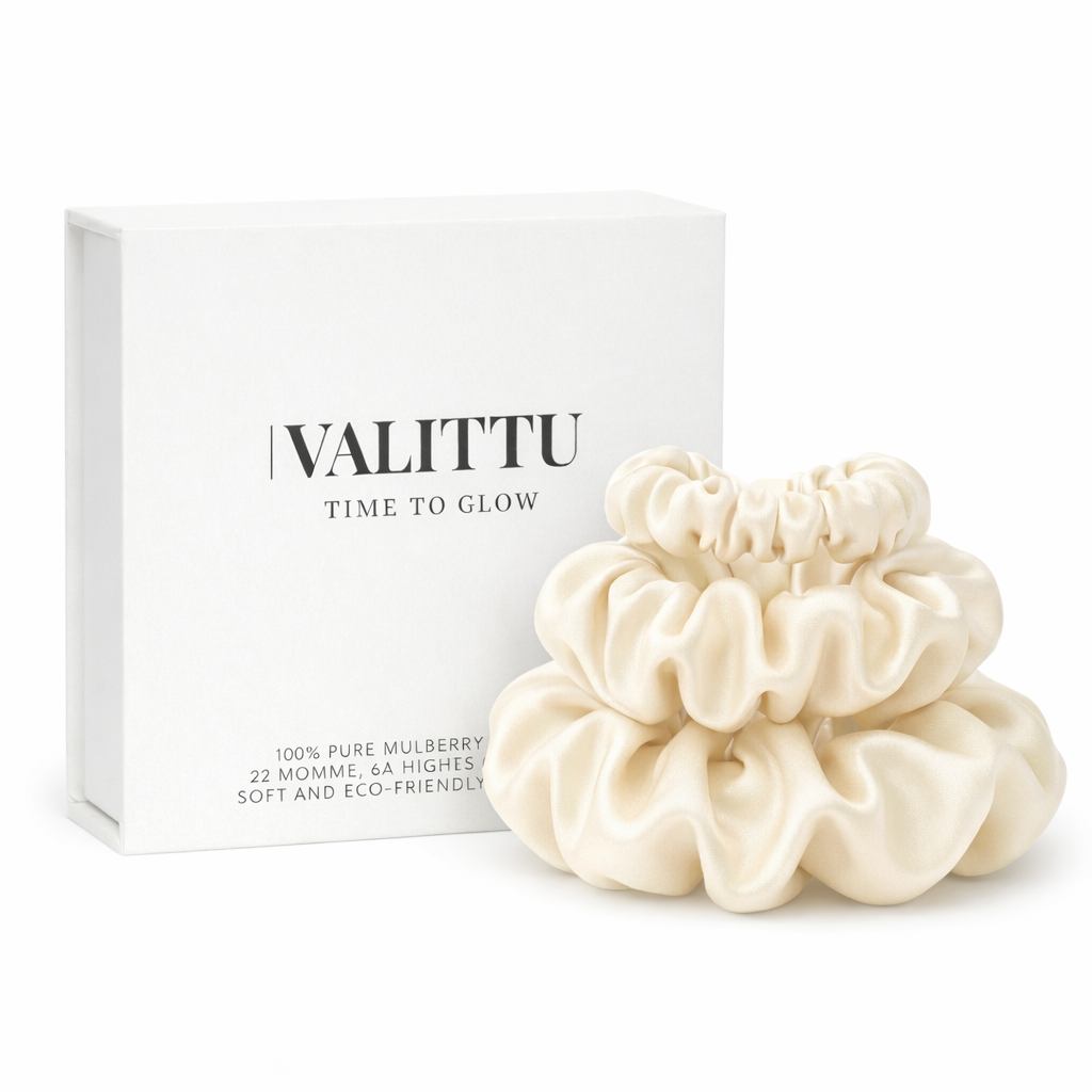 Premium Mulberry Silk Scrunchie Set - White