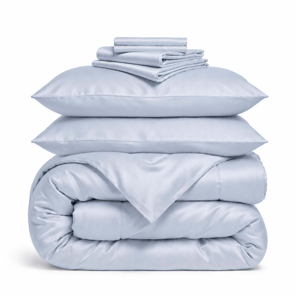 Silk Bedding Set - Blue Mist