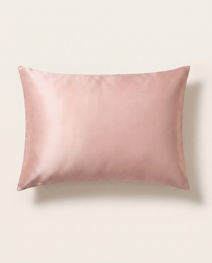 Pink mulberry silk pillowcase, 20 × 30 in, front view