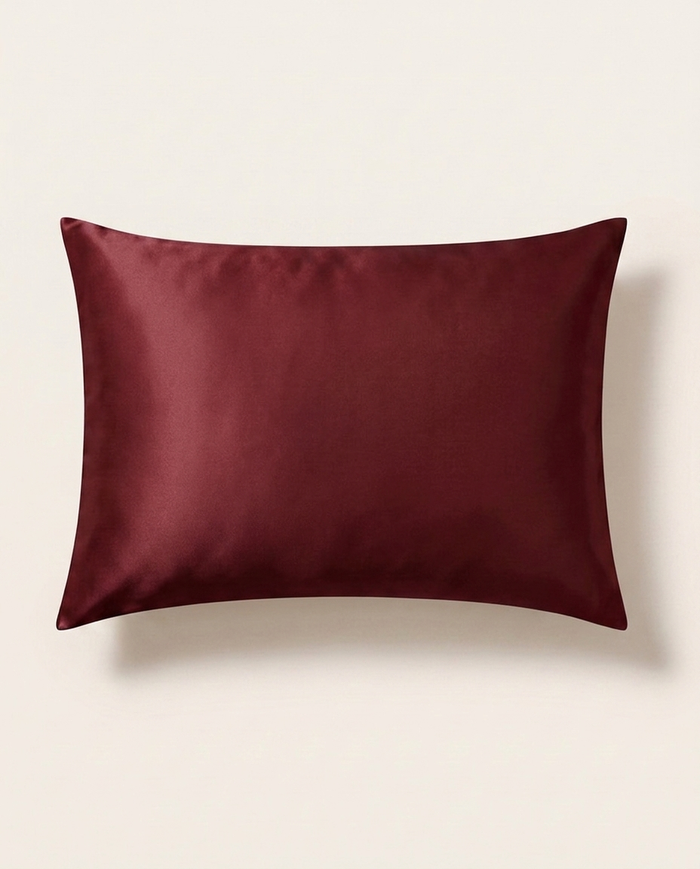 Burgundy mulberry silk pillowcase, 20 × 30 in, front view