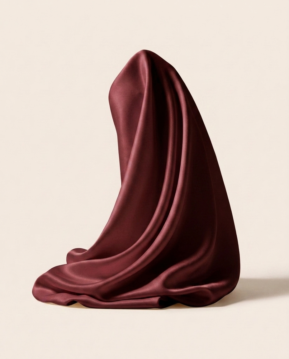 Burgundy mulberry silk fabric draped to show its sheen