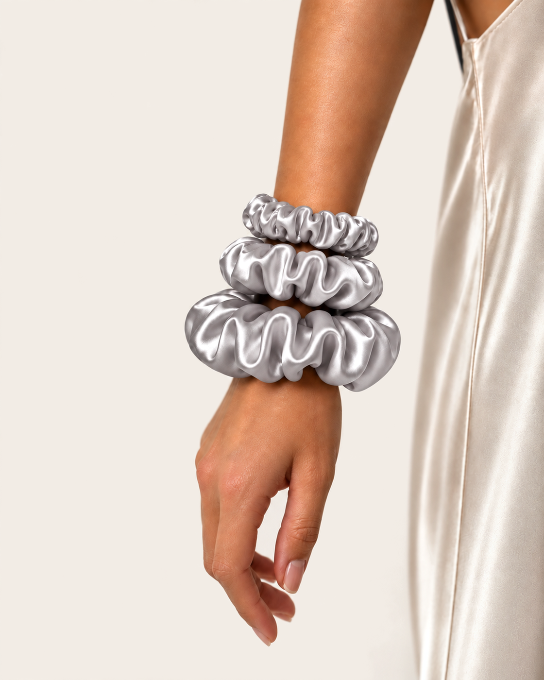 Silk Scrunchies — Silver